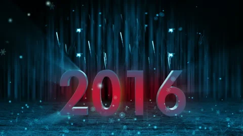 Fireworks explosion to 2016 stage still cam BLUE Stock Footage 56807485