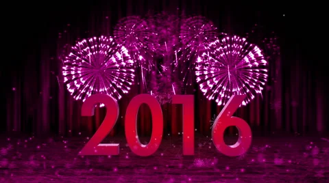 Fireworks explosion to 2016 stage still cam PURPLE Video stock 56811613