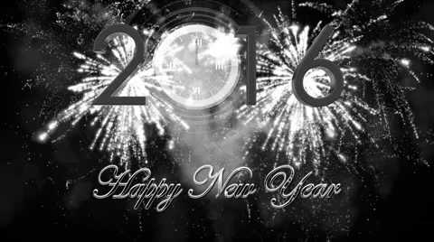 Fireworks explosion countdown to 2016 colorless Stock Footage 56526864