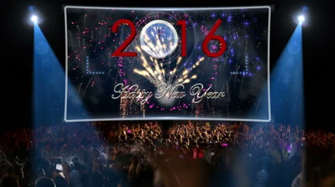 Fireworks explosion countdown to 2016 stage MIXED COLOR Stock Footage 56579542