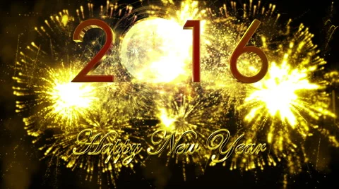 Fireworks explosion countdown to 2016 YELLOW Stock Footage 56525537