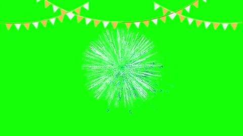Fireworks explosion on green screen. Festive party bunting with pyrotechnic Stock Footage 340715989