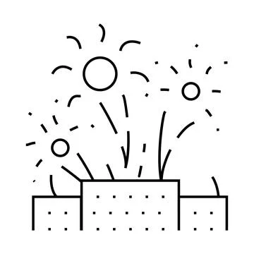 Fireworks explosions line icon vector illustration flat Stock Illustration