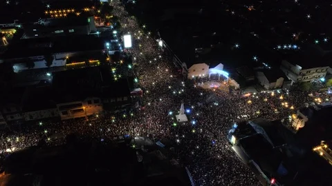 Fireworks explotion during new year celebration night in Yogyakarta Stock Footage 101290957