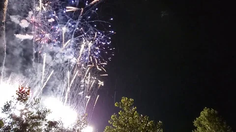 Fireworks finale with lightning ending nature's explosion Stock Footage