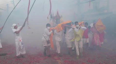 FIREWORKS FIRECRACKER EXPLOSIONS CHINESE RELIGION Stock Footage 42752296