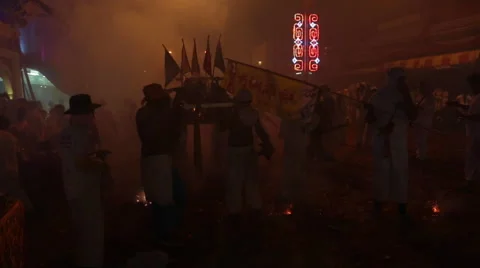 FIREWORKS FIRECRACKER EXPLOSIONS CHINESE RELIGION Stock Footage 42770722