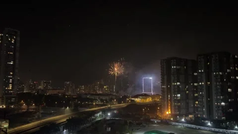 Fireworks in front of Ho Chi Minh City waterfront for Vietnam National Day Stock Footage 282870439