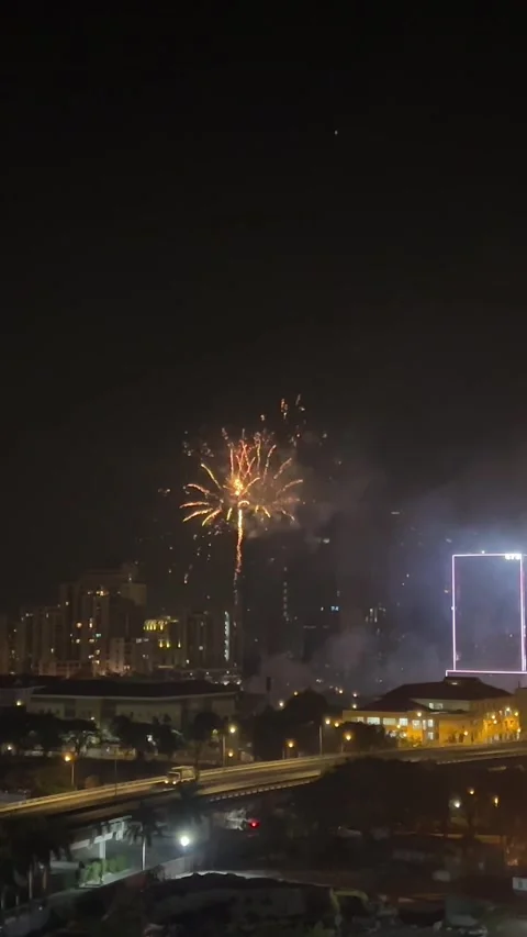 Fireworks in front of Ho Chi Minh City waterfront for Vietnam National Day Stock Footage 282876056