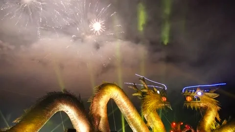 Fireworks at Gimje Horizon Festival at Byeokgolje Reservoir, South Korea Stock Footage