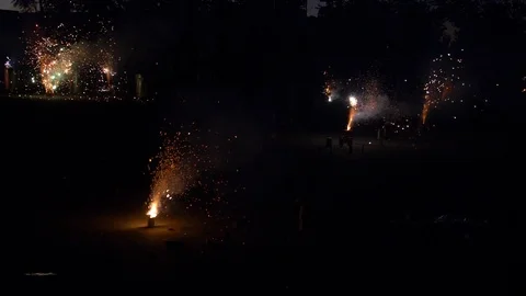 Fireworks on the ground in the dark slow motion 스톡 동영상 89169307
