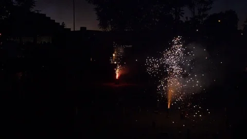 Fireworks on the ground in the dark slow motion 스톡 동영상 89169308