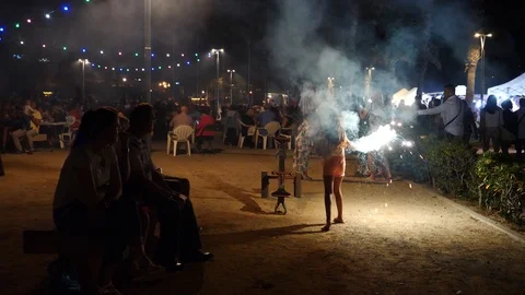Fireworks holiday on the beach Stock Footage 112258854