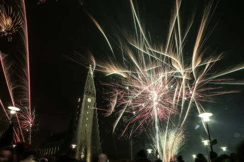 Fireworks Iceland Stock Photos