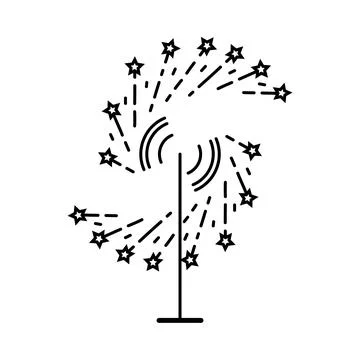 Fireworks icon. Catherine wheel firework with sparkles. Linear vector icon. Stock Illustration