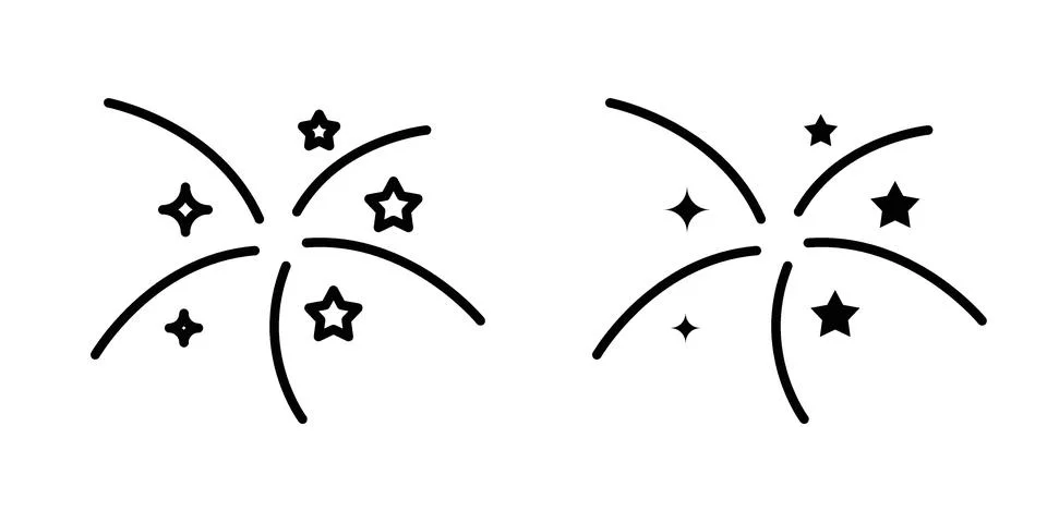 Fireworks icon vector concepts, line and silhouette style Stock Illustration