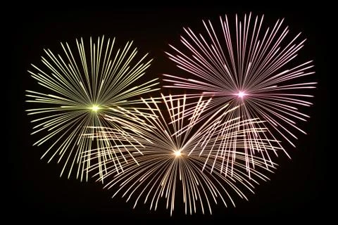 Fireworks isolated on black background. Vector design element. Stock Illustration