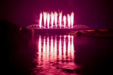 Fireworks in a lake Foto stock