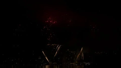 Fireworks Lake Town Slowmotion Stock Footage 342235913