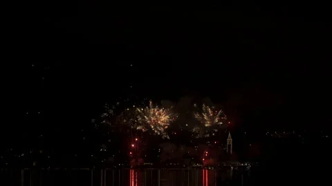 Fireworks Lake Town Slowmotion Stock Footage 342235933