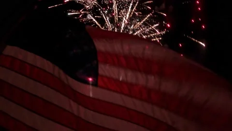 Fireworks light up flag in the Florida Keys Stock Footage 157239630