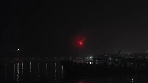 Fireworks Light Up Night Sky Over Ha Long City, Vietnam Stock Footage 329595462