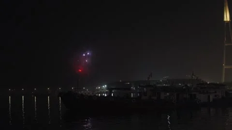 Fireworks Light Up Night Sky Over Ha Long City, Vietnam Stock Footage 329597626