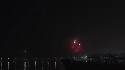 Fireworks Light Up Night Sky Over Ha Long City, Vietnam Stock Footage 329598047