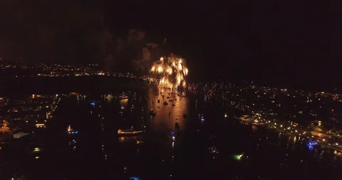 Fireworks in marina Stock Footage 128005515