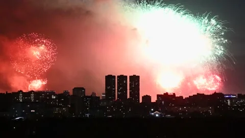 Fireworks May 9 on Victory Day in Moscow Stock Footage 192913475