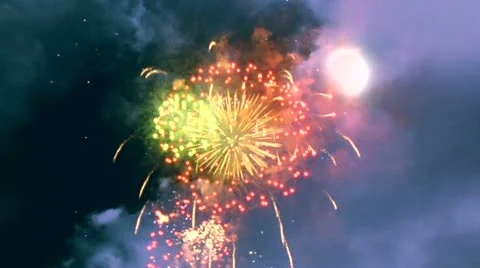 Fireworks Moon Clouds Video stock 8927503