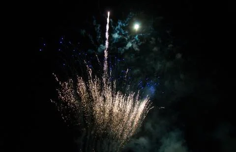 Fireworks with moon Stock Photos