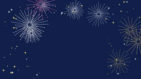 Fireworks on navy night sky with copy space, wide Stock Illustration