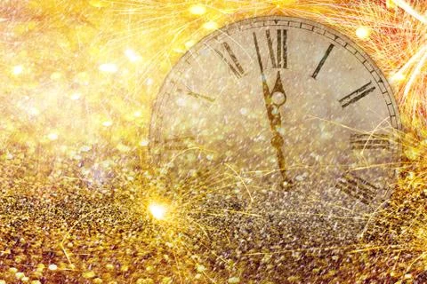 Fireworks New Year Clock.Countdown New Year's clock.Clock that marks a few mi Stock Photos