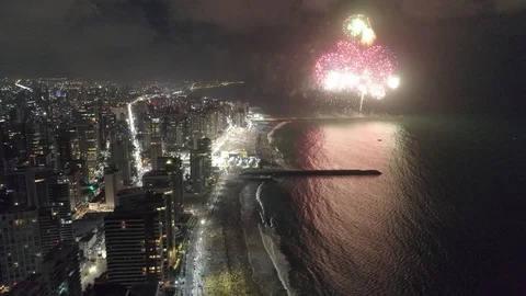 Fireworks at new year party in Fortaleza Ceará - Brazil Stock Footage