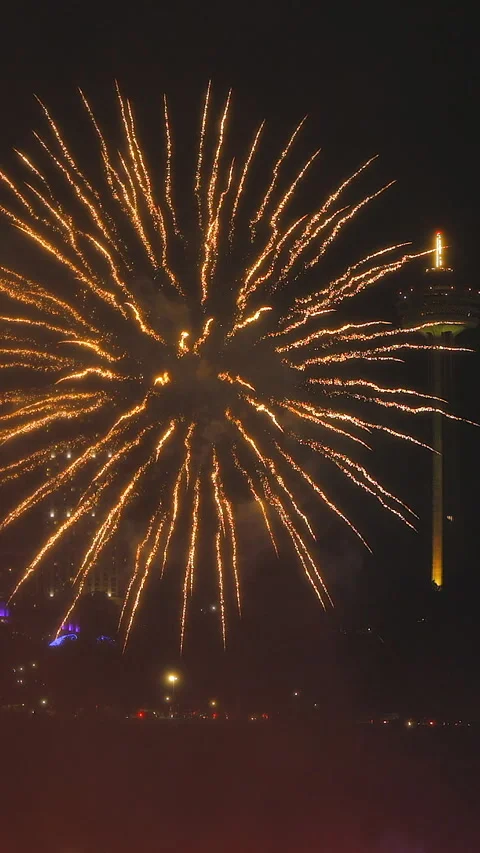Fireworks in the Niagara Falls Stock Footage 293156147