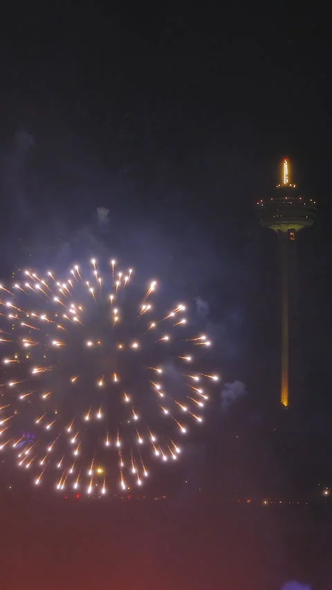 Fireworks in the Niagara Falls Stock Footage 293156149