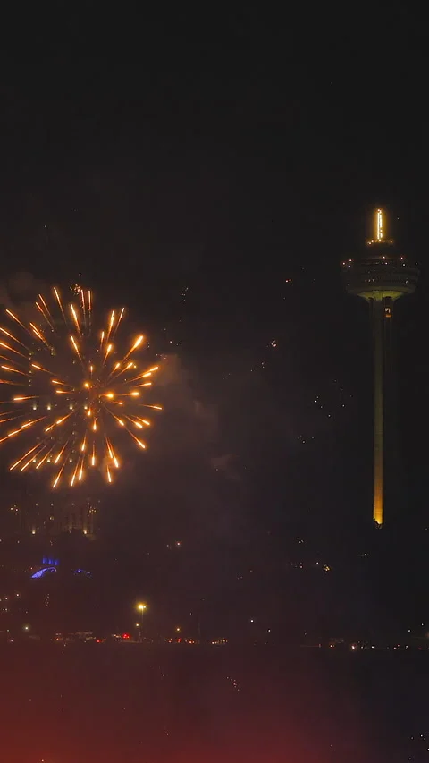 Fireworks in the Niagara Falls Stock Footage 293156157