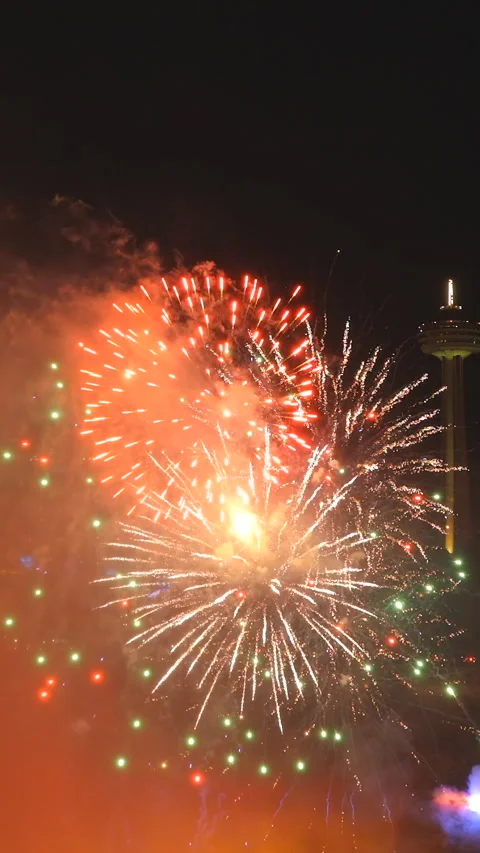 Fireworks in the Niagara Falls Stock Footage 293156217