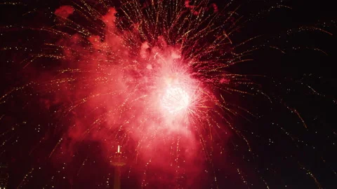 Fireworks in Niagara Falls, at night Video stock 218193383