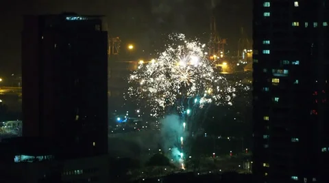 Fireworks in the night Stock Footage 32890298