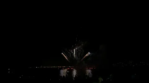 Fireworks at night at the sea Stock Footage 112433484