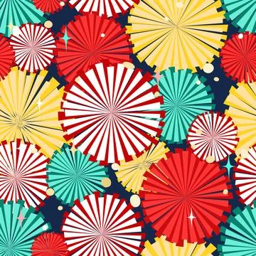 Fireworks at night seamless pattern Vector Illustrazione stock