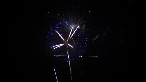 Fireworks in the night sky close up. festive abstract background Stock Footage 137442173