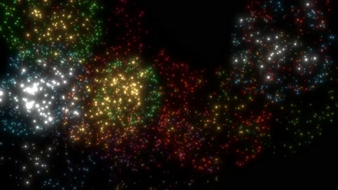 Fireworks in Night Sky Explode Bright Light Holiday Celebration Event Stock Footage 155137413
