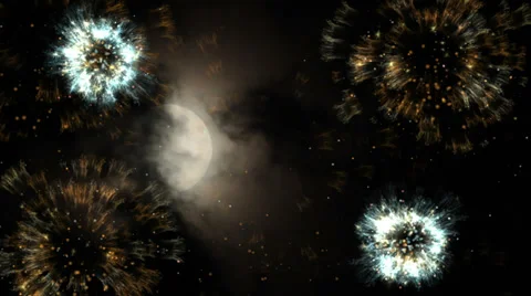 Fireworks in the night sky Stock Footage 33369810