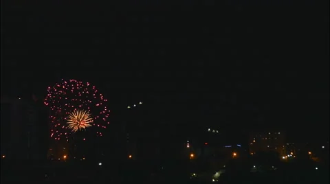 Fireworks in the night sky Stock Footage 52338227