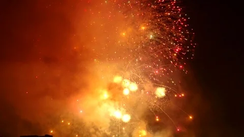 The fireworks in the night sky Stock Footage 80496944