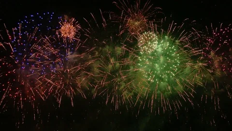 The fireworks in the night sky Stock Footage 81085252
