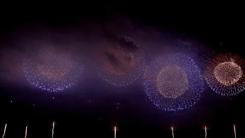 The fireworks in the night sky Stock Footage 86304582